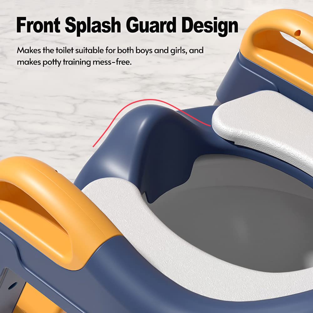 Wakects Sedile WC per Bambini con Splash Guard Anteriore, Riduttore WC Regolabile con Scaletta e Sgabello, Pad in PVC