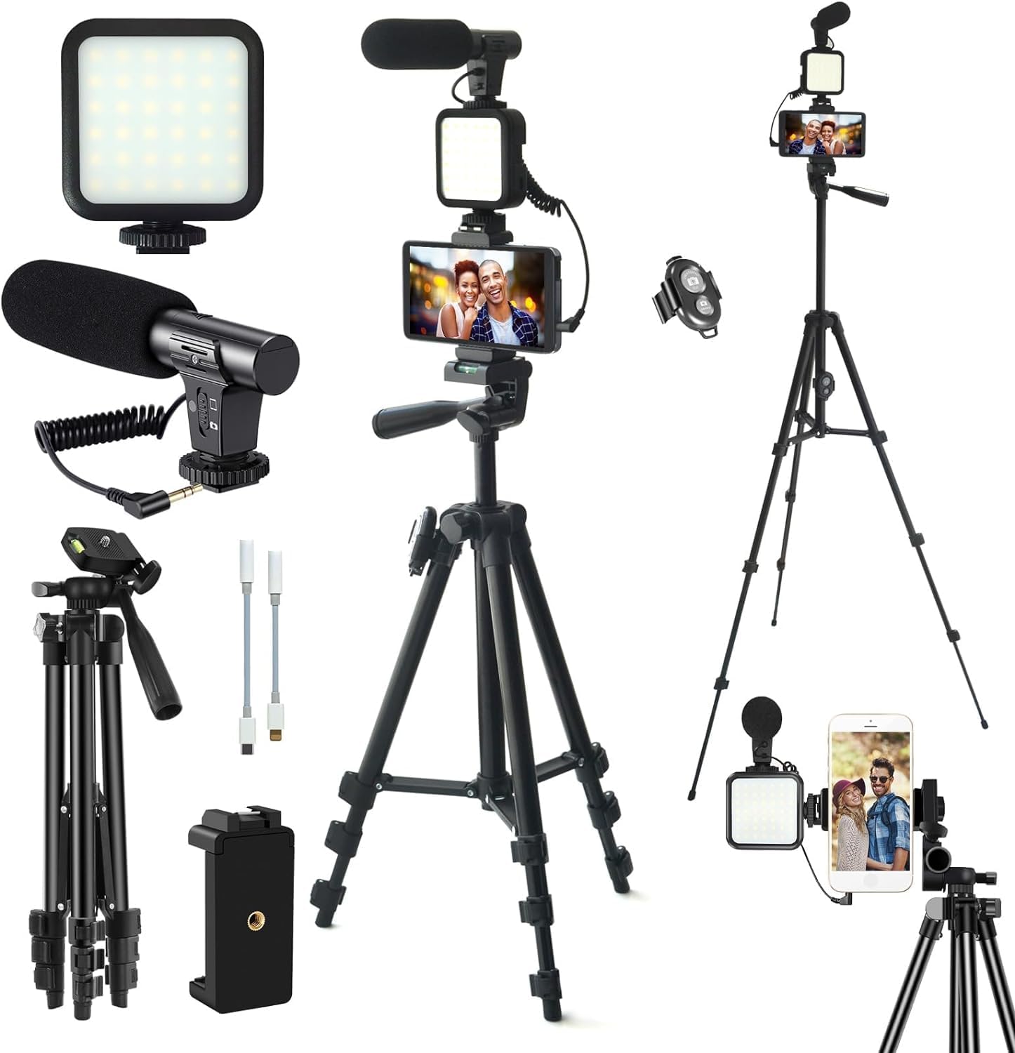 Zestaw do vlogowania i zestaw startowy YouTube, do iPhone'a/Androida/aparatu, uchwyt na telefon do nagrywania wideo (baterie nie są dołączone)