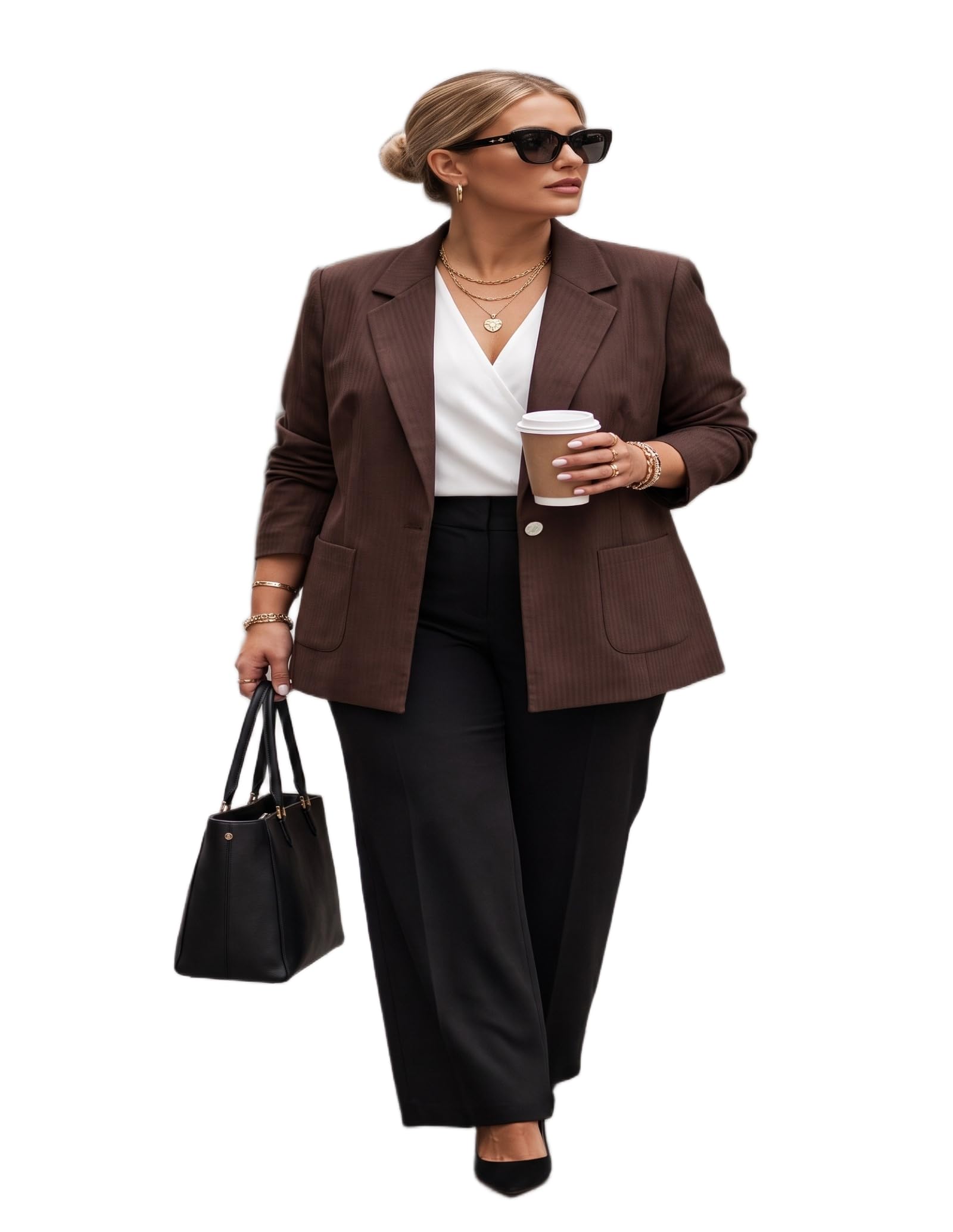 maykr Women's Smart Fit Brown Single Button Blazer-picture-23