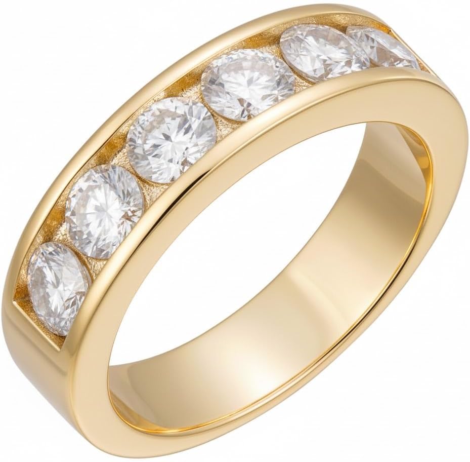 3 ct Moissanite Wedding Band in 14k Gold & White Gold Over Solid 925 Sterling Silver Channel-set VVS/D Color Half Eternity Band Ring for Women 1.5mm-5mm