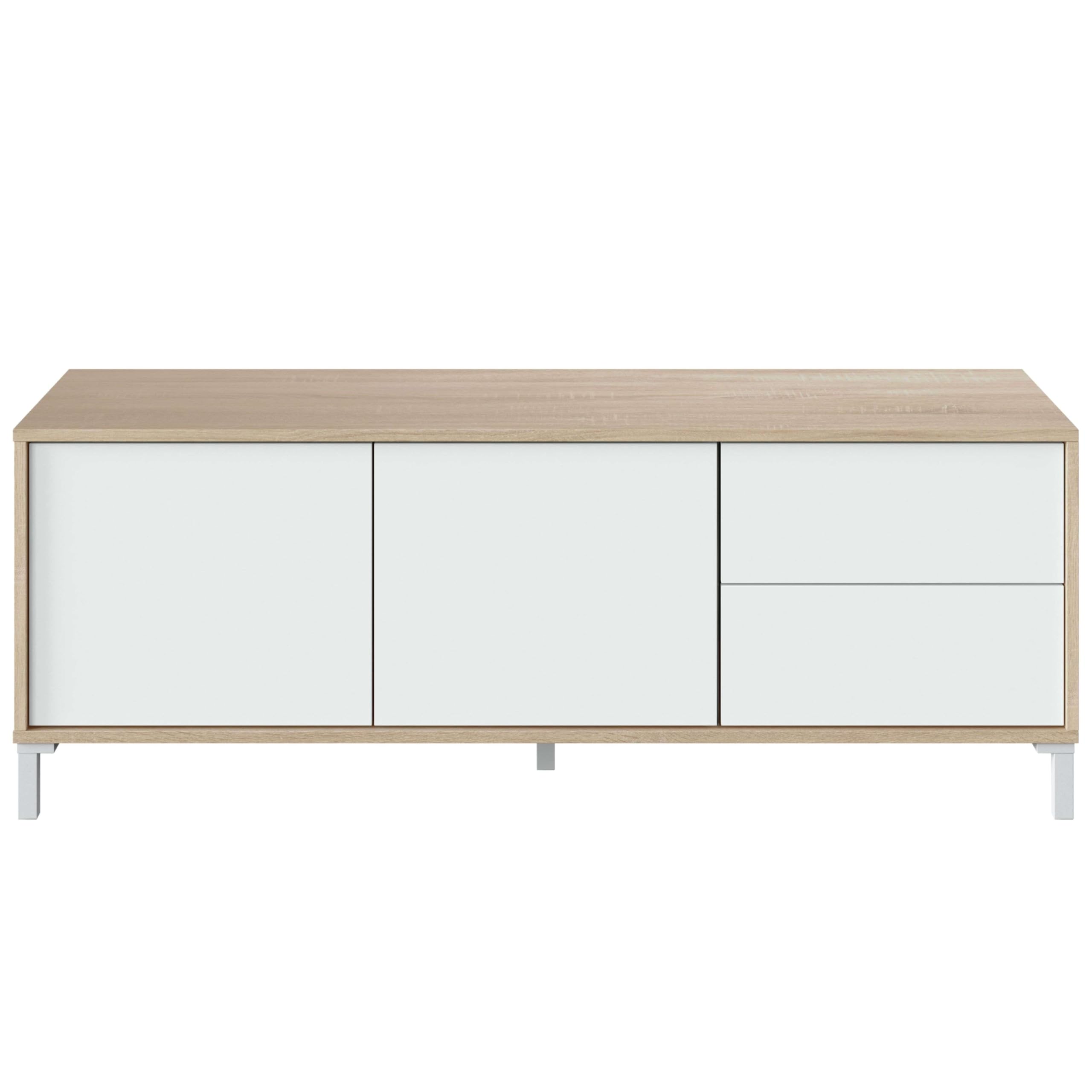 Habitdesign Brooklyn TV-Möbel, Wohnzimmer, Esszimmer, Melamin, idealer Organizer für moderne Räume, kanadische Eiche und Artik-Weiß, 130 cm