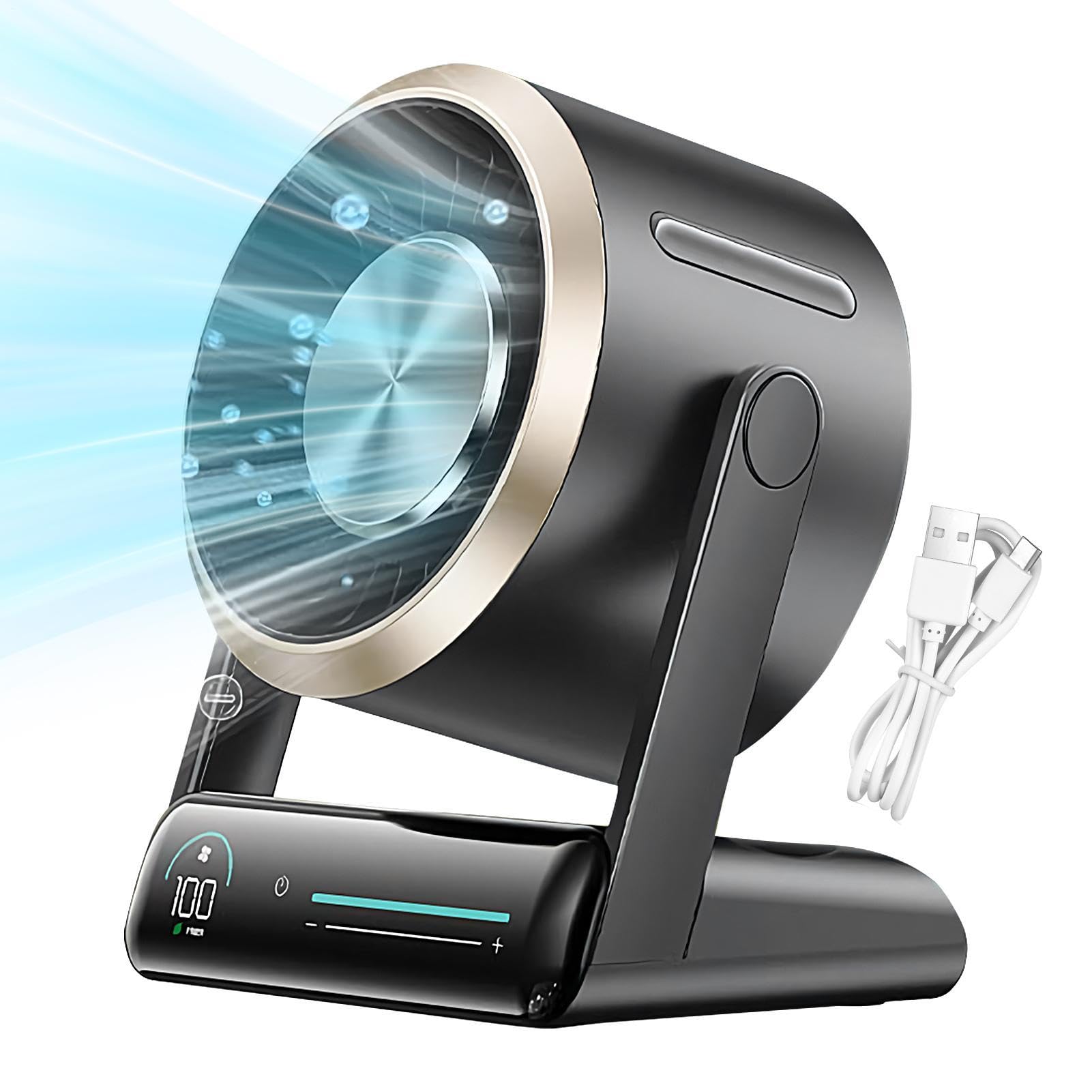Mini ventilatore da scrivania, portatile, 100 velocità, display digitale, ventilatori da ufficio, piccoli e silenziosi, per casa, camera da letto, cucina, dormitorio, campeggio, viaggi, estate