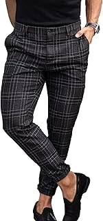Men's Fashion Lattice Pants Casual Skinny Checkered Dress Pant Slim Fit Pencil Stretch Party for Business Trousers