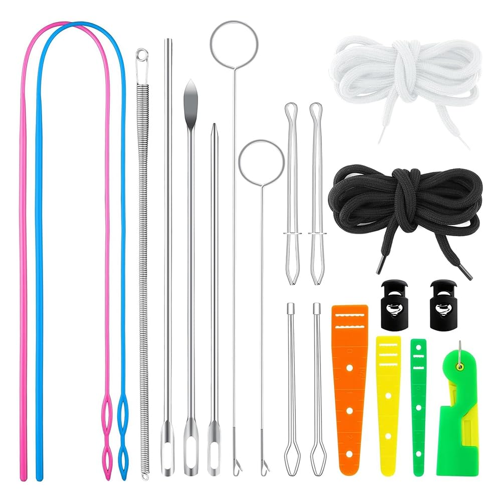 Vjsujehgy 20PCS Drawstring Threader Tool Set, Stainless Steel Sewing Loop Turner Hooks with, Flexible Drawstring Threader