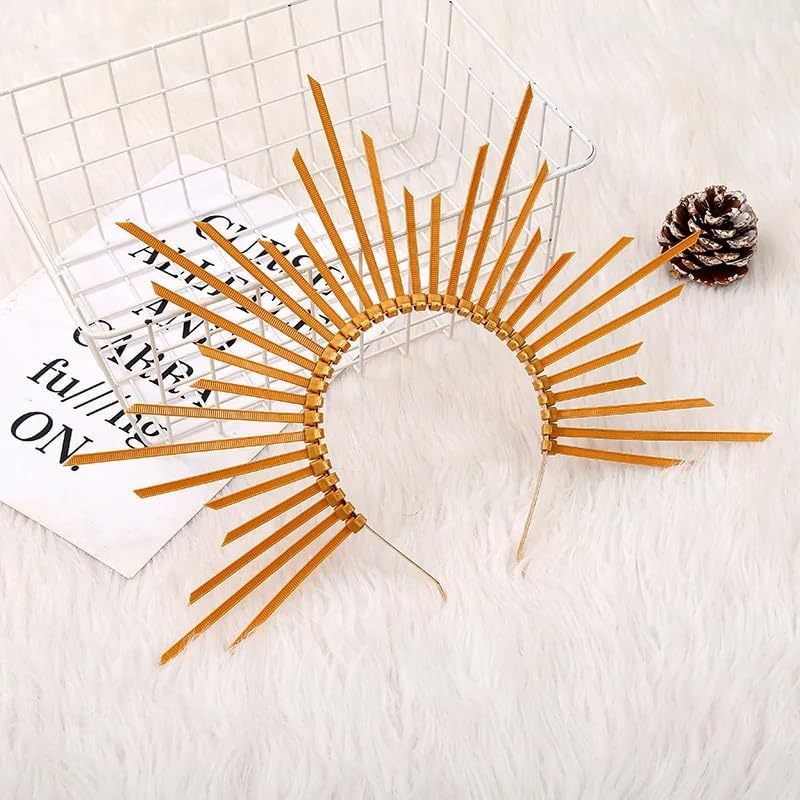mdgfge Halo Crown Spiked Headband Goddess Headbands Mary Headband Halloween Headdress Hair Accessories for Women Girls Halloween Cosplay Party, Gold - Image 7