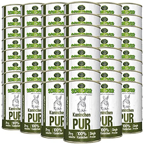 Schecker Nassfutter - Kaninchen PUR - getreidefrei - glutenfrei - 48 x 410 g - auch für empfindliche bis sehr empfindliche Hunde