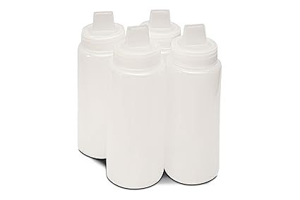 THW 473 ML 16 oz Plastic Squeeze Bottles for Cheese Blend Ketchup Mustard Mayo Hot BBQ Sauce Dressing, Clear- Pack of 4 Pieces