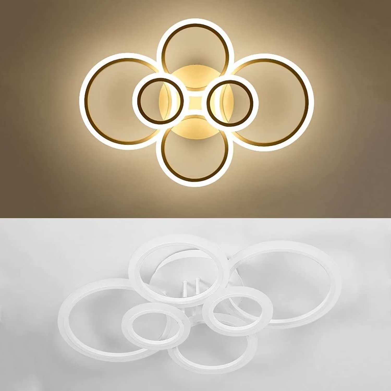 Nowoczesna lampa sufitowa LED 6-pierścieniowa lampa sufitowa 72W 6400LM, odpowiednia do salonu, sypialni, kuchni, lampy sufitowej w jadalni, 3000-6500K