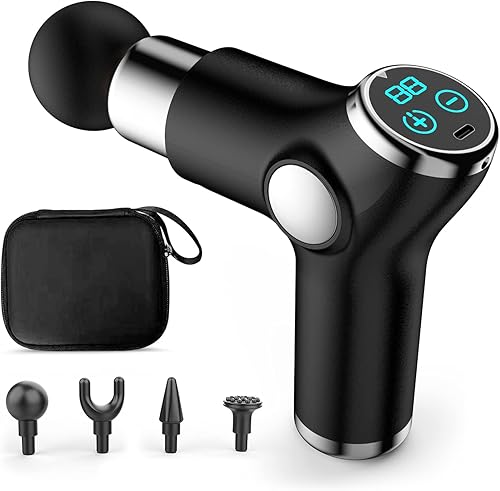 Ergocar Potente pistola de masaje muscular tejido profundo, 6 velocidades masajeador de cuerpo eléctrico de mano con 4 cabezas súper silencioso