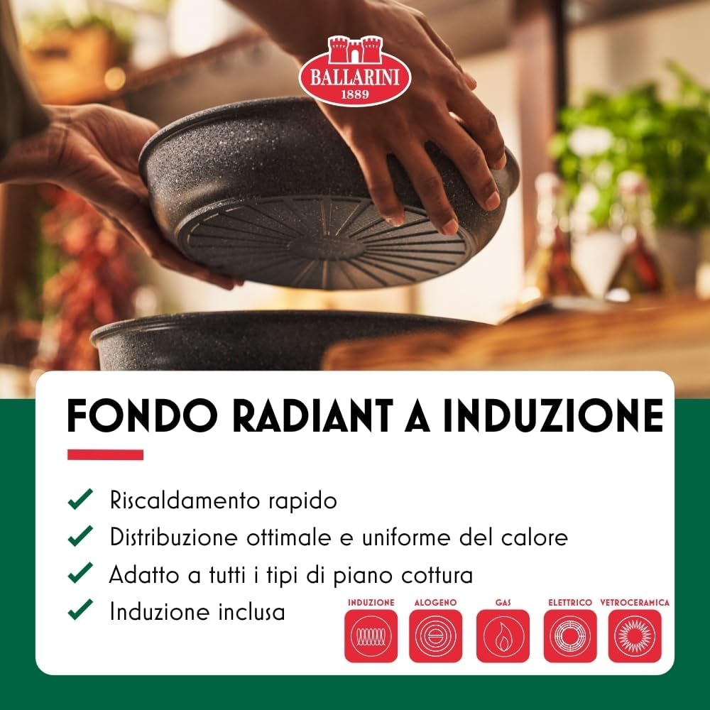 BALLARINI Torre 24 cm Ceramic Coated Induction Frying Pan, Removable Handle, Aluminium, Silver