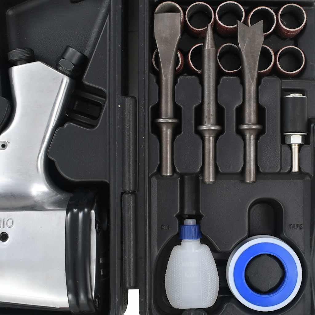 70-częściowy zestaw narzędzi pneumatycznych z aluminiową obudową, wkrętak 1/2", szlifierka 1/4", grzechotka 3/8", dłuto, akcesoria w wytrzymałej walizce do warsztatu, garażu, naprawy i