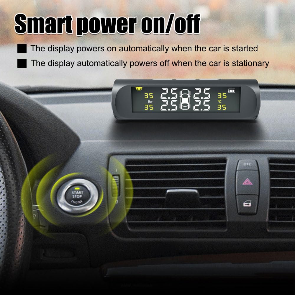 MiOYOOW Sistema di monitoraggio della pressione dei pneumatici TPMS, impermeabile, controllo della pressione dei pneumatici, a risparmio energetico, a energia solare, per veicoli e camper