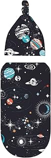 Space Baby Stuff Galaxy Swaddle with Beanie Set, Soft and Stretchy Baby Constellation Receiving Blanket Swaddle Sack for Boy and Girl Gift