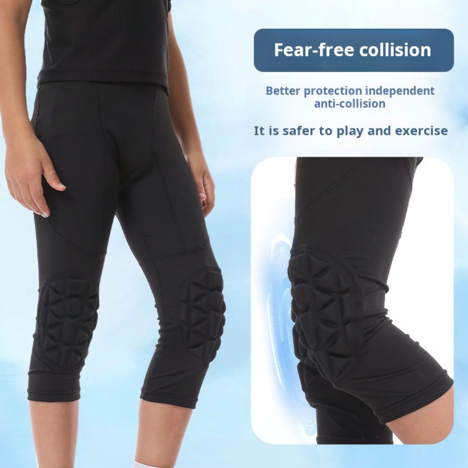 Hotfiary Pantalones de compresión para niños jóvenes con Rodilleras para Baloncesto, Leggings de fútbol Acolchados 3/4 para niños Mallas Deportivas atléticas, Pantalones Inferiores de Portero