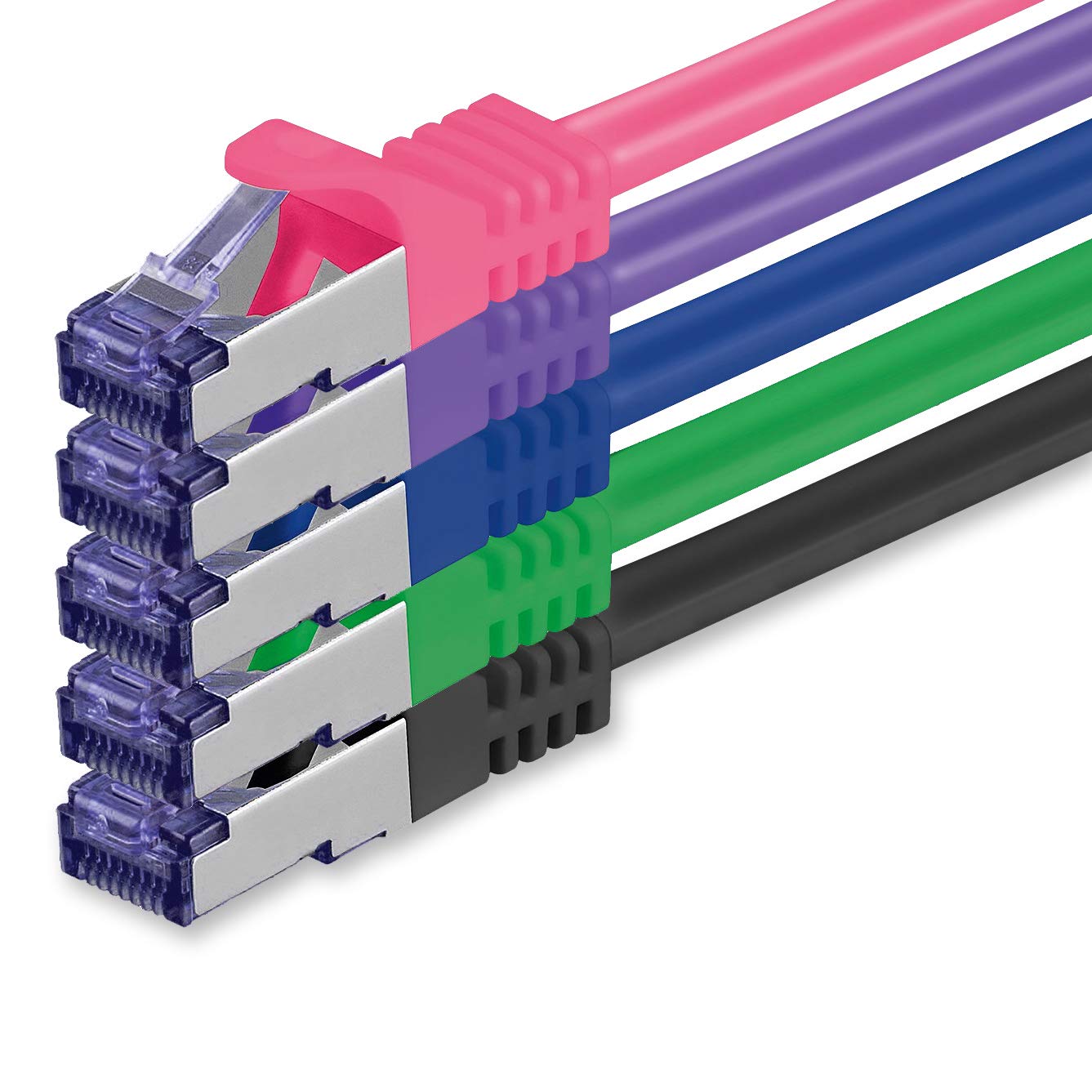 1aTTack.de Cat.7 Netzwerkkabel Set 3,0 m - 5-Farben 02-5 Stück - Cat7 Patchkabel (SFTP PIMF LSZH) Rohkabel 10 Gb/s mit Rj 45 Stecker Cat.6a - 5 x 3 Meter 5-Farben 02