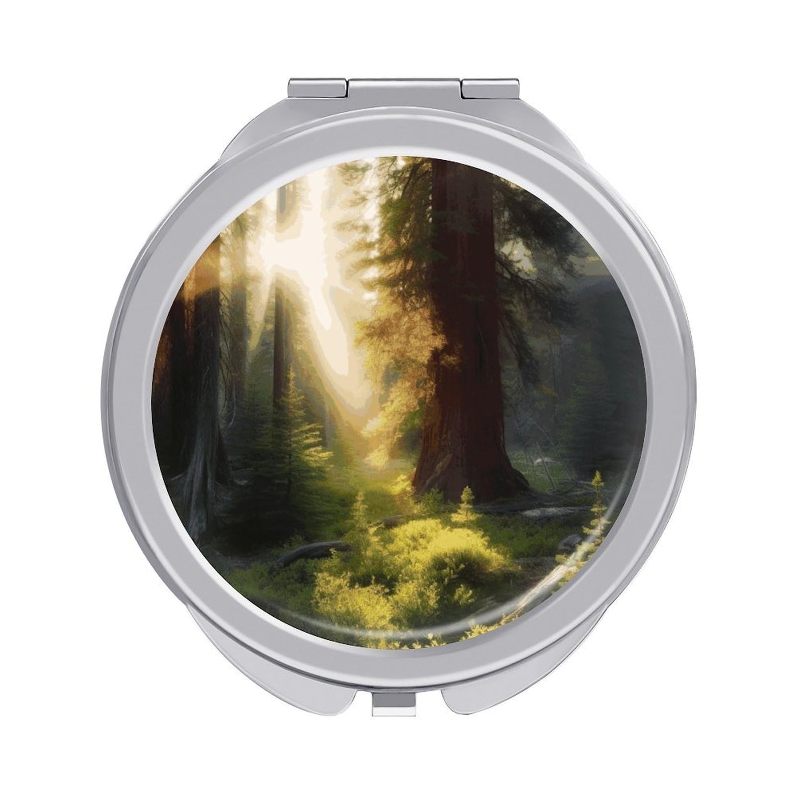 JTREHY Morning Sunlight in Wilderness Makeup Mirror Silver Mirror Surface Folding Makeups Mirrors Lightweight Durable Looking Glass for Suitable Traveling Handbag and Purses