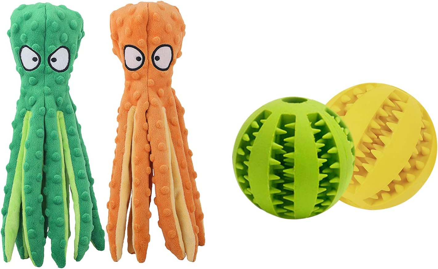 HGB Octopus No Stuffing Dog Squeaky Toys Bundle with Dog