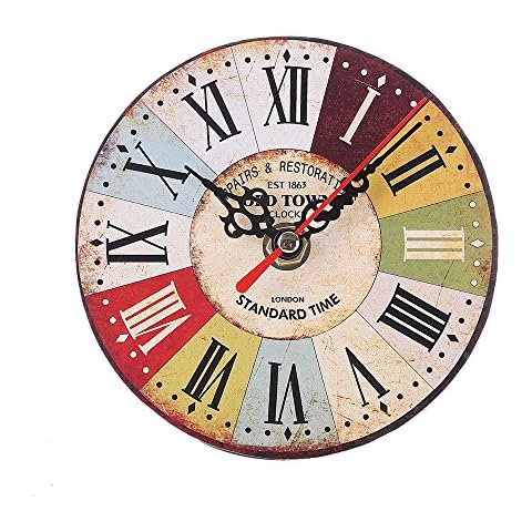 Easong Old Wood Grain Paint Color Vintage Rustic European Retro Wooden Wall Clock Antique Shabby Retro Home Kitchen Room Decor Digital Craft Wall Clock Living Room Decorative Cover