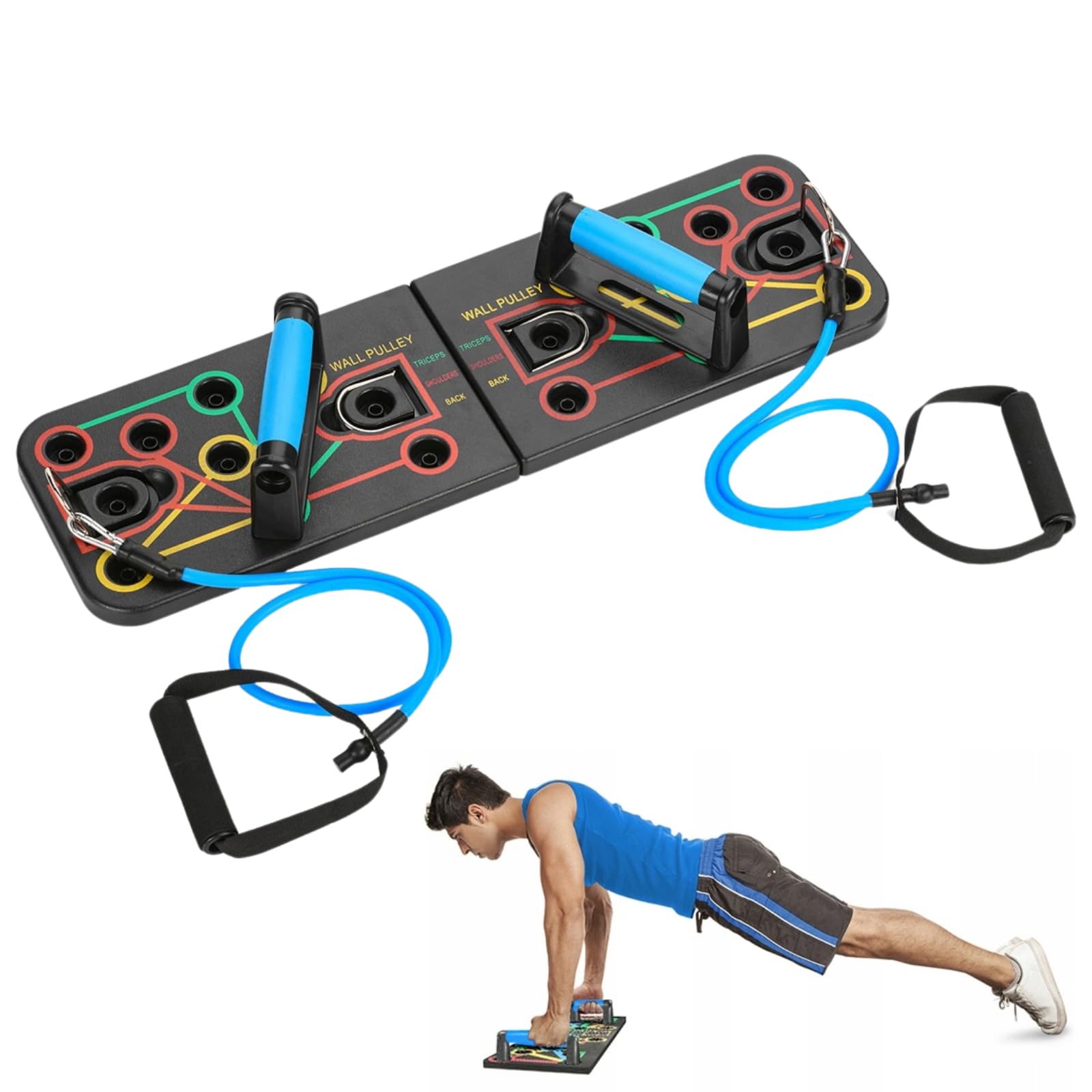 Gymtek Planche de pompes pliable - Planche de pompes avec poignées de pompes pour un entraînement complet du corps et des pompes efficaces - Planche de pompes multifonctionnelle - Équipement de