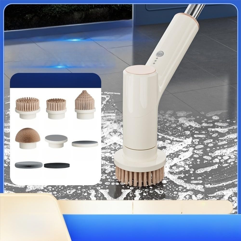 Cepillo de limpieza eléctrico giratorio 7 en 1 inalámbrico con mango extensible para baño, lechada, ducha, pared, suelo, cocina, bañera, impermeable, para herramientas eléctricas, acero inoxidable