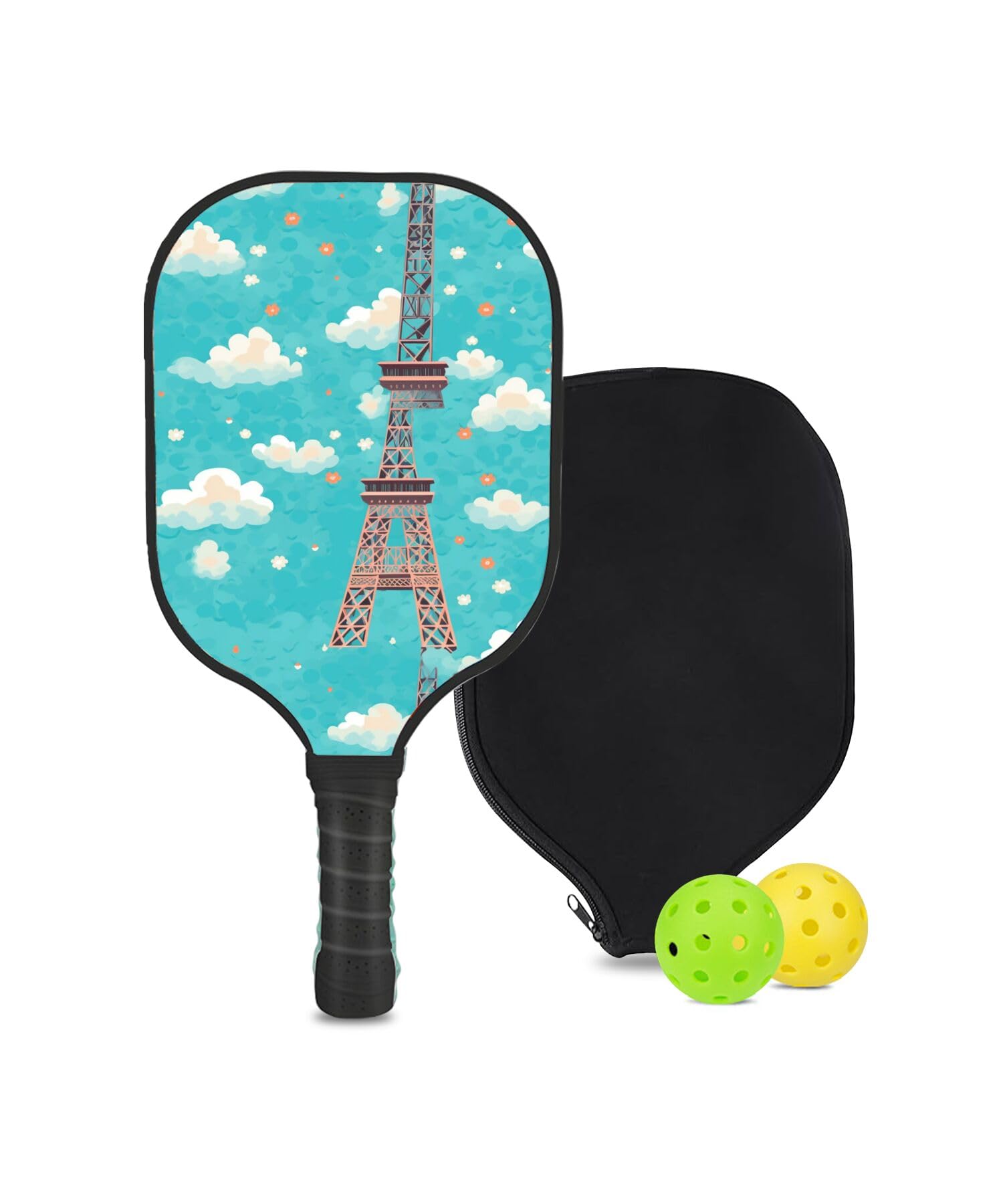 SHENCANG BLUE Custom Pickleball Paddle with 1 DIY Pickleball Racket, 2 Pickle Balls, 1 Paddle Cover, Effiel Tower-AZ826 Pattern OR Your Own Design,Carbon Fiber,Honeycomb Polymer Core & Comfort Grip