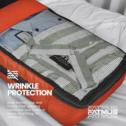 Image of FATMUG Packing Cubes Travel Pouch Bag Organiser Set of 8 (2x Large-Medium-Small and Slim) - Orange (Polyester)