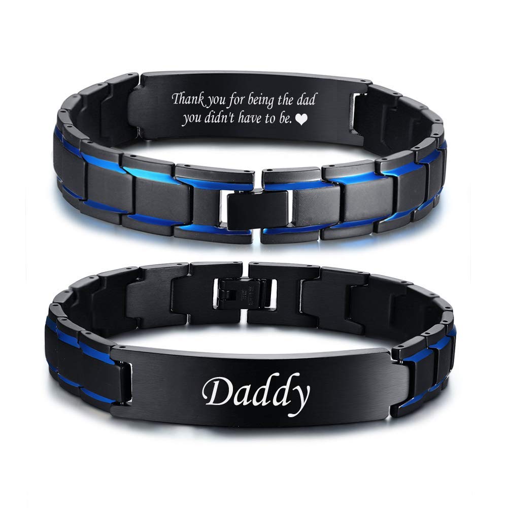 VNOX Men's Two-Tone Link Bracelet – Stainless Steel, Adjustable, 12mm Width, Personalized Engraving Option - View #7