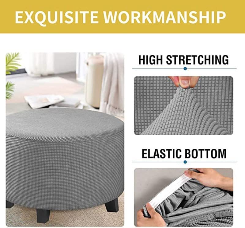 Ronde Poef Hoes, Stretch Voetenbank Hoes Met Elastische Bodem