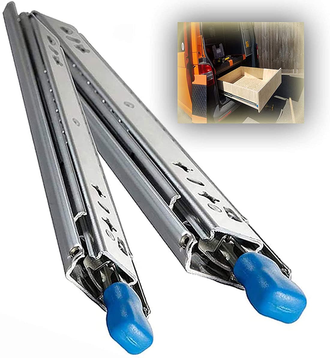 Rieles de cajón resistentes de 1200 mm con bloqueo de extensión completa, guías de rodamiento de bolas, resistentes hasta 120 kg, guías telescópicas para cajones
