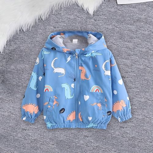 Kids Boys Waterproof Windbreaker Jacket Coat Long Sleeve Zip Up Coat Children Dinosaur Print Fall Winter Hoodie3
