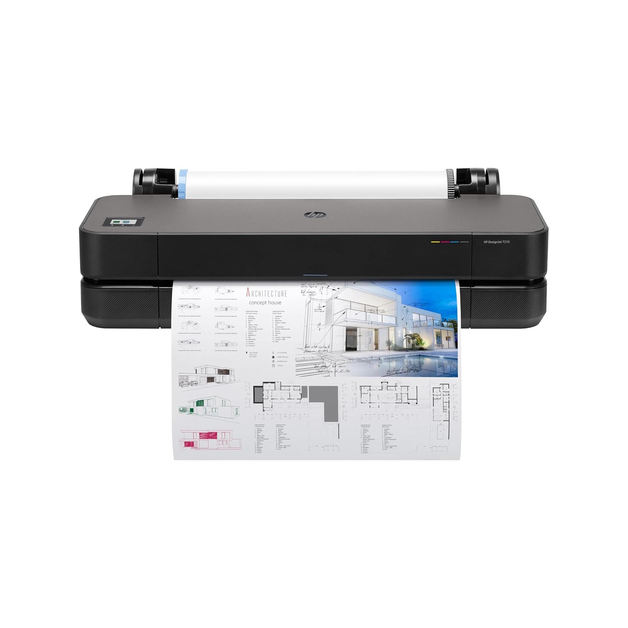 HP DesignJet T210 Stampante per Grandi Formati da 61 cm 8AG32D, Formati supportati da A4 ad A1, velocità 59 Pagine A1 all’Ora, Gigabit Ethernet, USB, Wi-Fi, Garanzia 1 Anno, Nero
