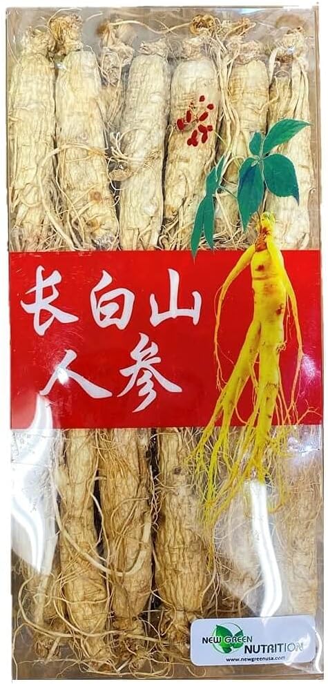 New Green Nutrition Changbai Mountain Premium Dried White Ginseng Root (1lb Gift Box)