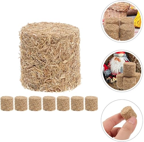 Miniatura 4 de Toyvian 8 piezas de mini pacas de heno de imitación de otoño para decoración de cosecha, pequeña decoración decorativa de Hayrick estireno nieve