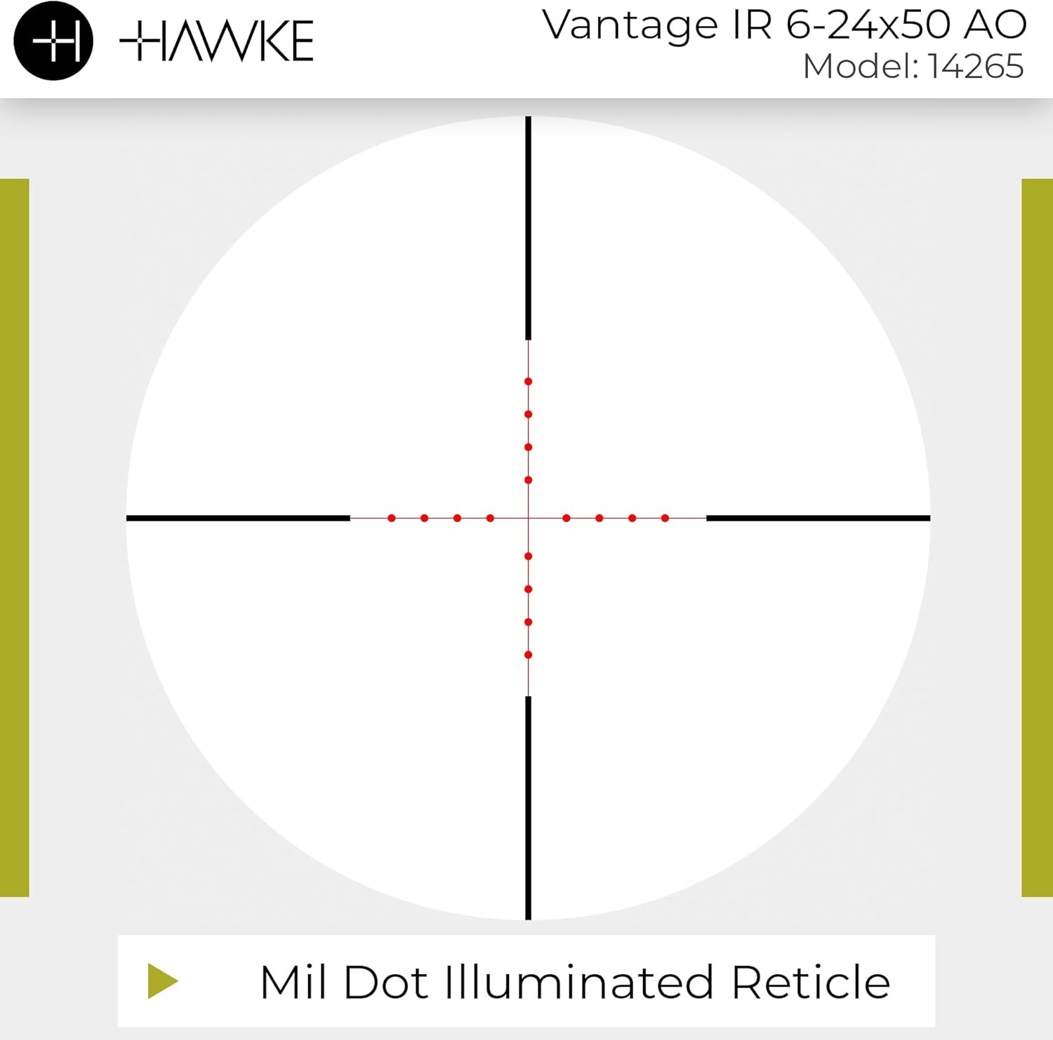Hawke Vantage IR 6-24x50 AO Riflescope | Illuminated Mil Dot Reticle, Adjustable Objective, 1" Tube, Fully Multi-Coated Optics, Waterproof Shockproof Hunting Scope (14265)