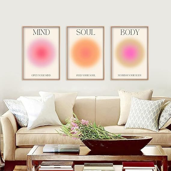 Enthusiasm 3 Stück bunte Aura Grain Gradient Leinwand Wandkunst Zahlen Poster Positive Aura Poster für Zimmer Ästhetik (40 x 60 cm)