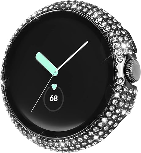KONAFEI Funda compatible con Google Pixel Watch con protector de pantalla, cubierta protectora brillante de vidrio templado, parachoques de cristal