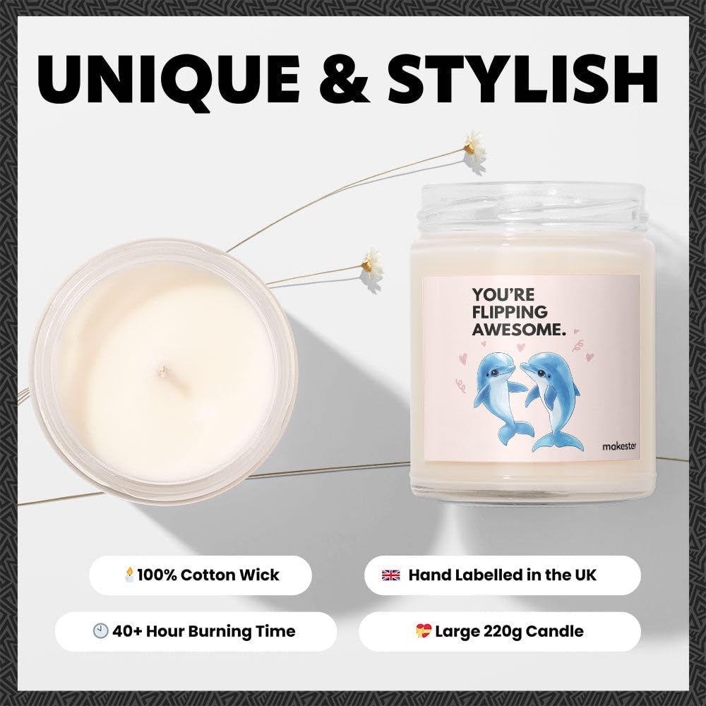 Dolphin Gifts - Luxury Soy Wax Candle - Vanilla, Jasmine, Sugared Almond - Makester, White - Image 3