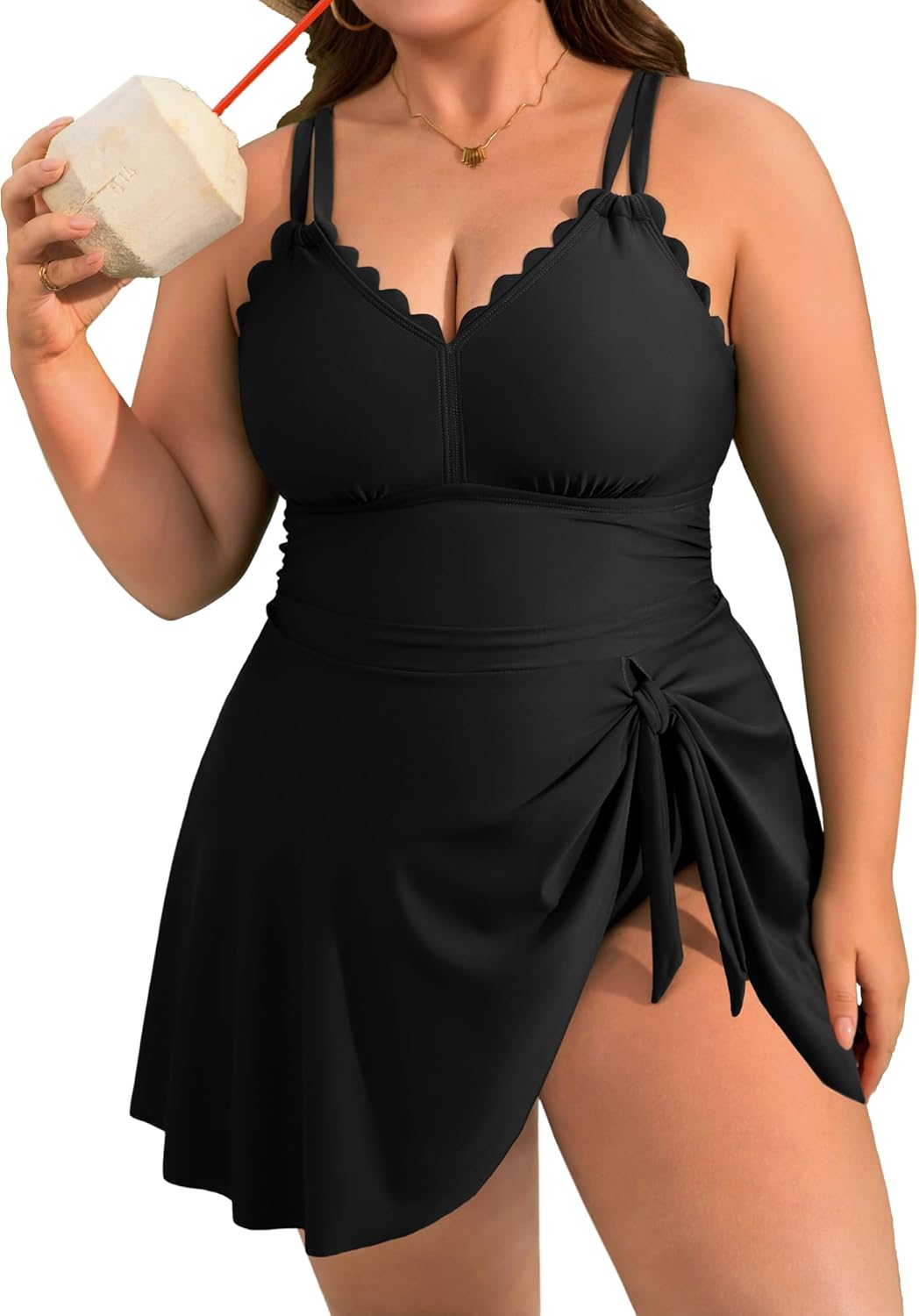 Charmo Plus Size Swimsuit for Women Swim Dress Scalloped One Piece Tummy Control Bathing Suit Ruched Swim Suits 2025