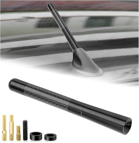Miniatura 14 de Antena Corta de Coche, Antena de Radio de Aluminio Rechoncha de 3.15" con Tornillos y Juntas, Antenas Mini de Fibra de Carbono para Techo de