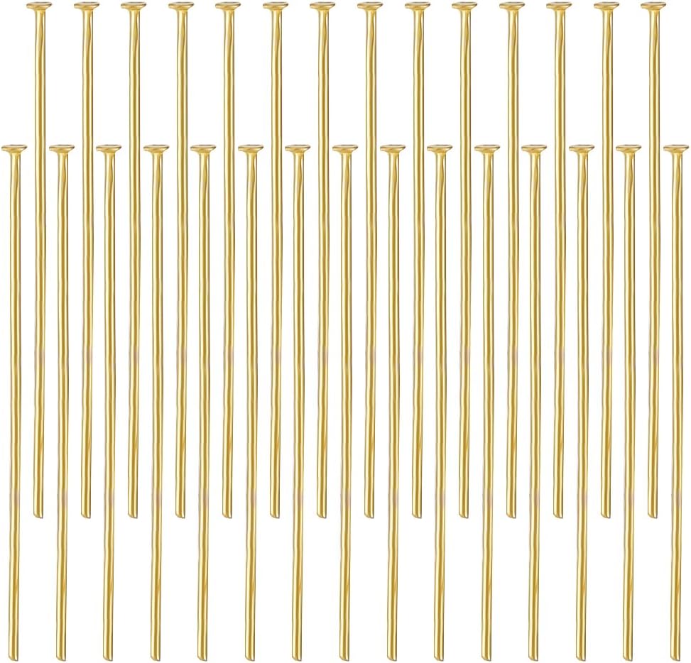 Beebeecraft 1 Box 200Pcs 35mm Flat Headpins 16K Gold Plated Stainless Steel Flat Head Jewelry Making Pins 21 Gauge Bendable Wire Pin for Jewellery Earring DIY Craft Head: 1.5mm