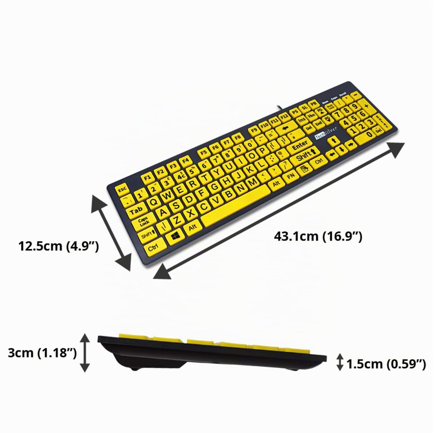 Tastiera grande per stampa – Giallo ad alto contrasto – USB cablata per ipovedenti e anziani – layout UK