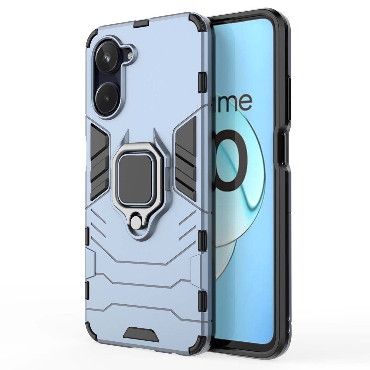 GOKEN Cover Per Realme 10 4G – Custodia Ibrida TPU E PC Con Supporto Regolabile, Antiurto Militare, Blu - 2