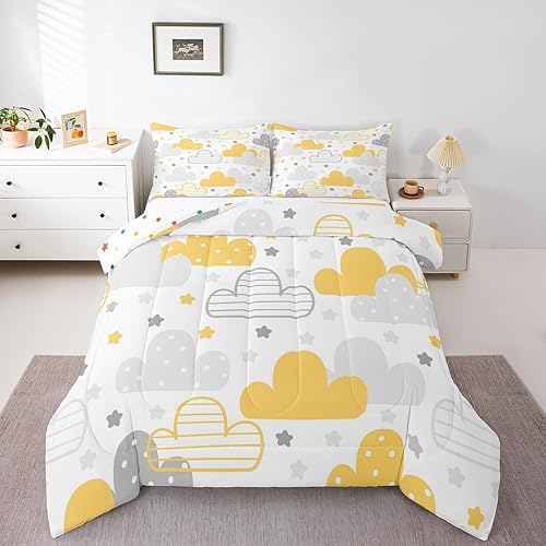 Erosebridal Juego de ropa de cama de 2 piezas con diseño de nubes de dibujos animados para niños, juego de edredón de estrellas lindas con temática