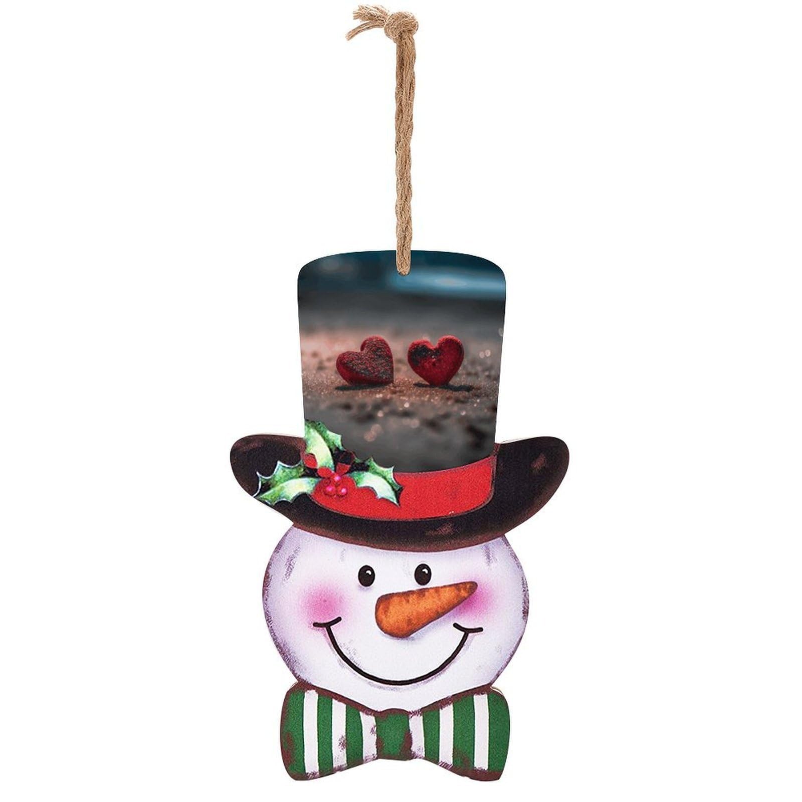 Two Shaped Hearts Snowman Decor Christmas Snowmans Hanging Decors Wooden Exquisite Holiday Decoration Sign for Home Window Wall Farmhouse Indoor Outdoo