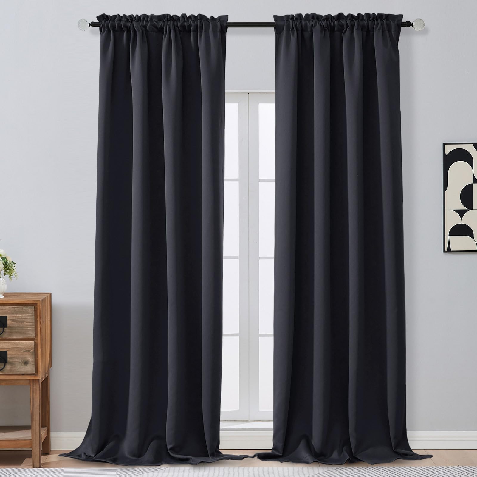 OVZME Extra Long 10 FT Blackout Curtains for Patio 120 Inches Long 2 Panels Set, Solid Thermal Insulated Energy Saving Rod Pocket Window Treatment Curtains Blackout Drapes, W50xL120, Black