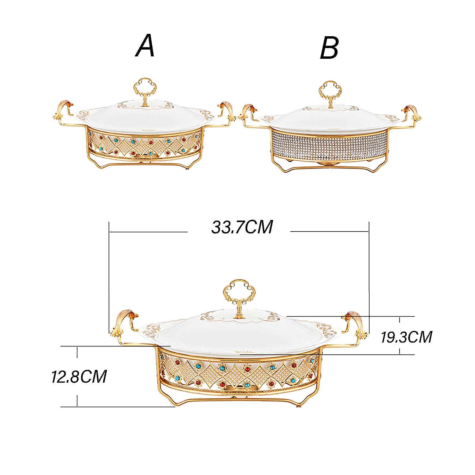 Set da Buffet per Scaldavivande da Chef, Scaldavivande in Ceramica con Decorazione A Diamante, Set di Scaldavivande E Scaldavivande per Buffet, per Catering A Buffet, Feste in Cucina, A, B