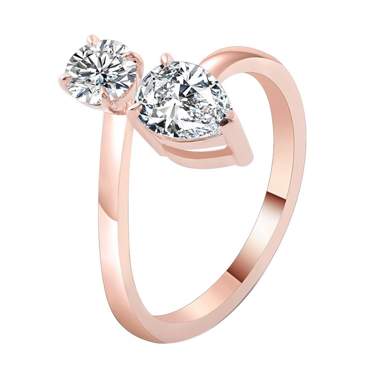 AMDXD Gioiello in vero oro rosa Au 375/585/750 - Fedi nuziali classiche con gocce di moissanite da 1 carati, anello 9 K/14 K/18 carati, oro rosa, misura 47-62
