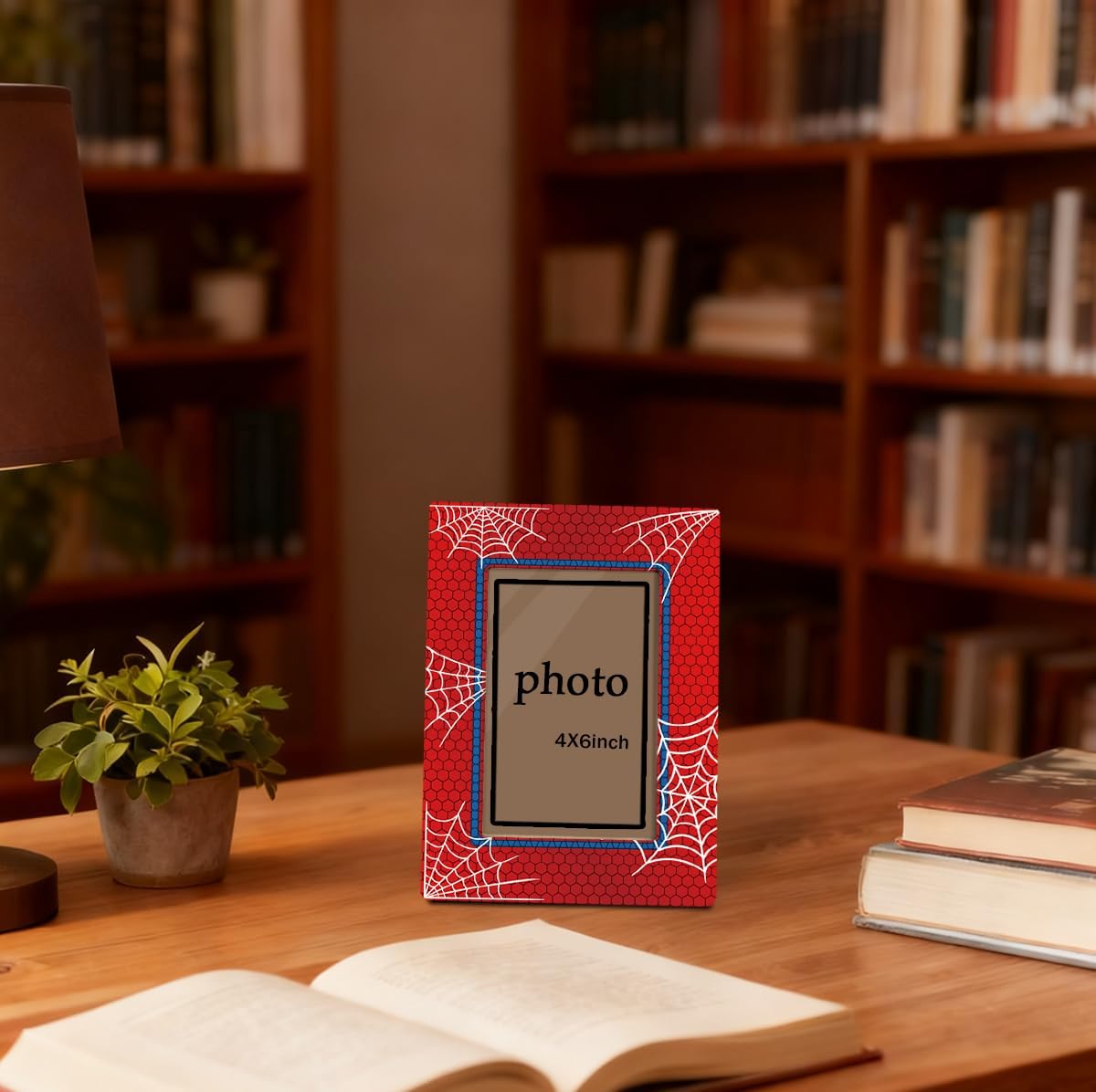 Spider Web Wooden Picture Frame, Red and Blue Comic Style Photo Frame, Fits 4x6 Inch Photo, Display on Table Top Desk, Christmas Gift for Friend and Family image 5
