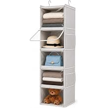 Vailando 5-Shelf Hanging Closet Organizer with Clear Dust Covers, Gray