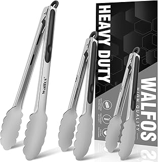 Walfos Kitchen Tongs-7",9" and 12" Heavy Duty Food Tongs, 430 Premium Stainless Steel and Non-slip Heat Resistant Handle-G...